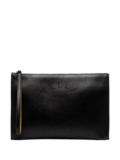 Stella Mccartney Black Perforated Logo Faux Leather Clutch Bag