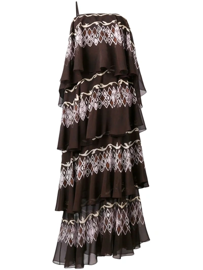 Fendi Layered Printed Maxi Dress In Brown