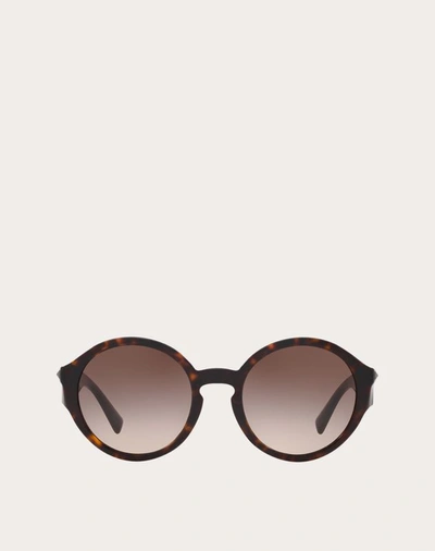 Valentino Occhiali Round Acetate Sunglasses With Studs In Dark Brown
