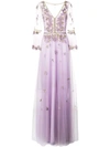 Marchesa Notte Floral Applique Evening Dress In Purple