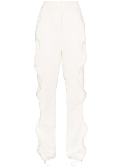 Stella Mccartney Vertical Zip Ruffle Detail Cotton Blend Track Pants In Neutrals