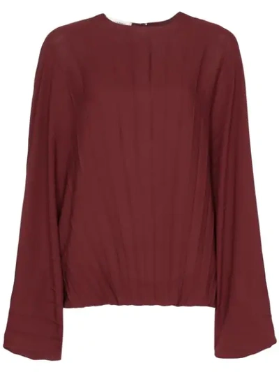 Valentino Soleil Plisse Silk Georgette Blouse In Gar-garnet