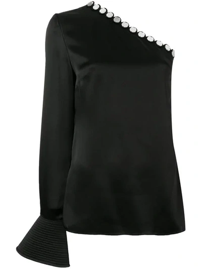 David Koma Scallop Single-sleeve Satin Shirt In Black