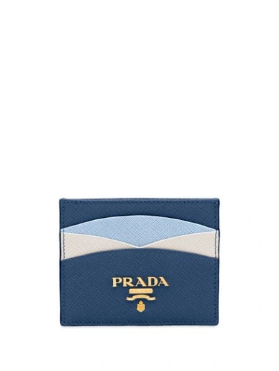 Prada Logo-plaque Panelled Cardholder In Blue