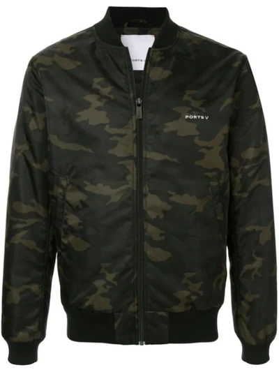 Ports V Camouflage Bomber Jacket In Green