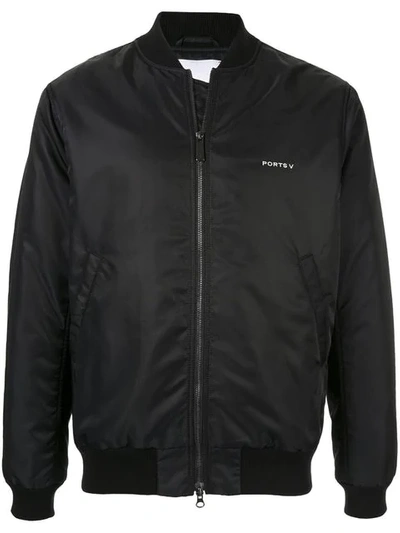 Ports V Slogan Bomber Jacket In Black