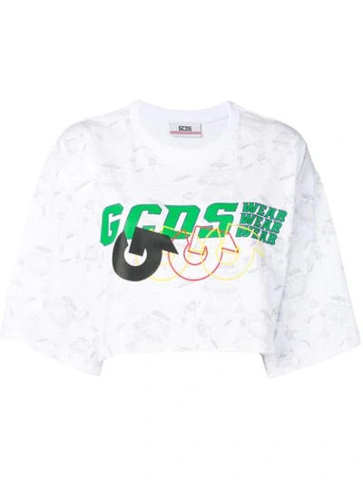 Gcds Cropped Oversized T-shirt In White