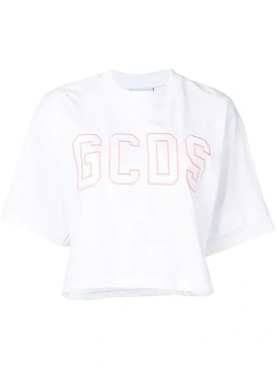 Gcds Cropped Logo T-shirt In White