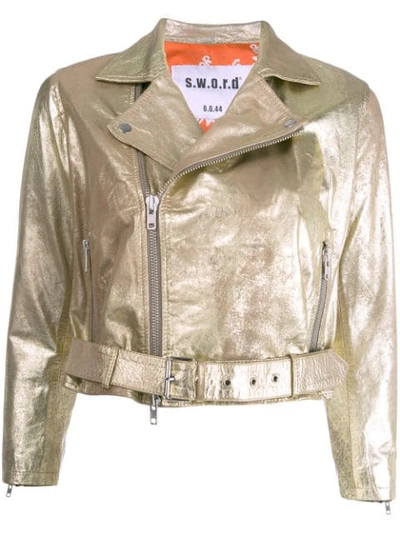 Sword 6.6.44 Cropped Biker Jacket In Gold