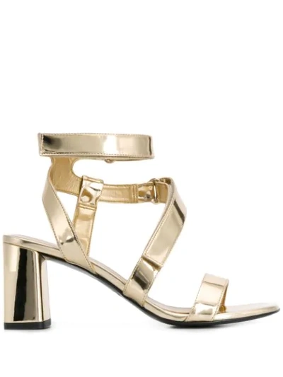 Kendall + Kylie Chunky Heel Sandals In Golll Platino Specchio Crom