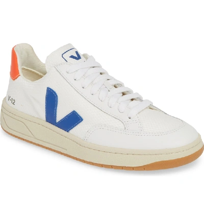 Veja V-12 Sneaker In White Indigo/ Orange