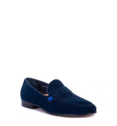 Robert Graham Norris Button Loafer In Navy Leather