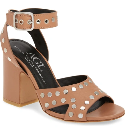 Agl Attilio Giusti Leombruni High Studded Sandal In Caramel Leather