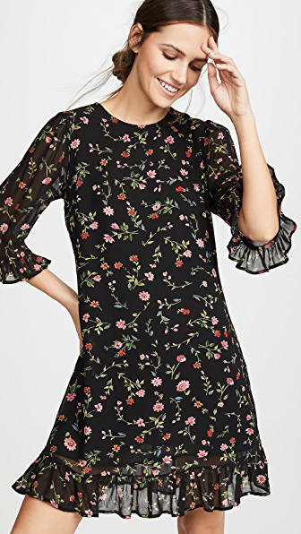 ganni black floral dress