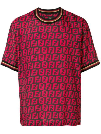 Fendi T-shirt Mit Ff-print In F15mj Black/red