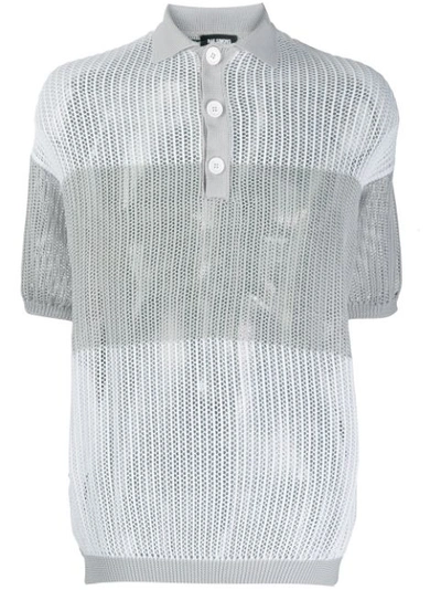 Raf Simons Striped Open-knit Oversized Polo Shirt In Light Grey