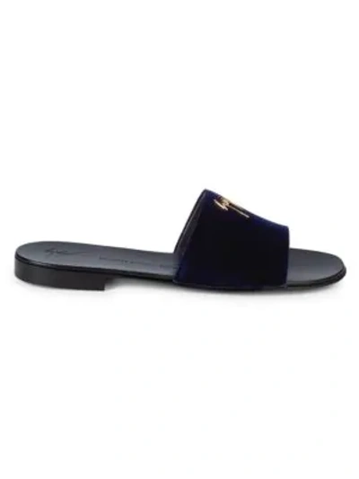 Giuseppe Zanotti Logo Velvet Slides In Navy