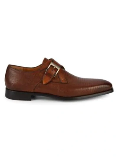 Saks Fifth Avenue Textured Monk-strap Dress Shoes In Cognac