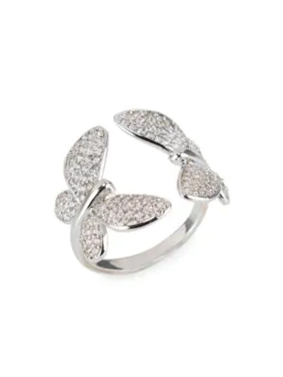 Cz By Kenneth Jay Lane Pavé Crystal Butterfly Ends Ring In Silver