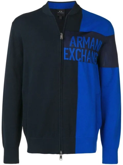 Armani Exchange Logo Full Zip Fleece In Blue