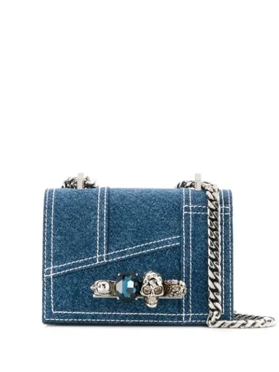 Alexander Mcqueen Small Jewelled Satchel In Blue