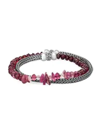 John Hardy Classic Chain Gemstone & Sterling Silver Extra-small Double Wrap Bracelet In Pink Tourmaline