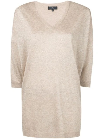 Fay Metallic V-neck Jumper In Gold