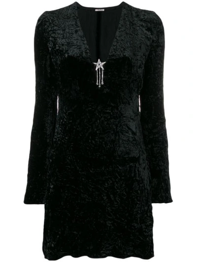 Miu Miu Embellished Velvet Minidress In Black