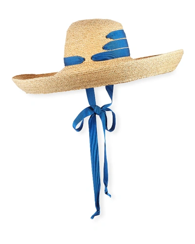 Lola Hats Espartina Raffia Sun Hat W/ Self-tie Ribbon In Natural/azure