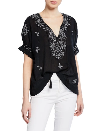 The Great The Mercantile Embroidered Top In Black