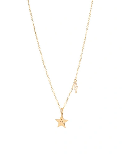 Zoë Chicco 14k Engraved Initial Star Necklace W/ Diamond Bolt In Gold