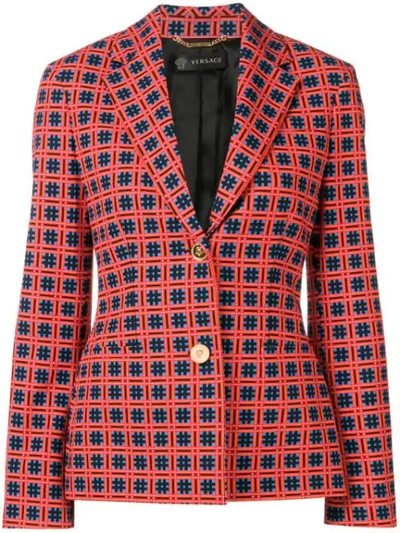 Versace Fire Check Two-button Blazer In Red Print