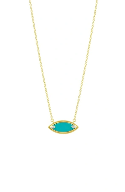 Freida Rothman Fleur Bloom Empire Turquoise Pendant Necklace In Gold/ White/ Turquoise