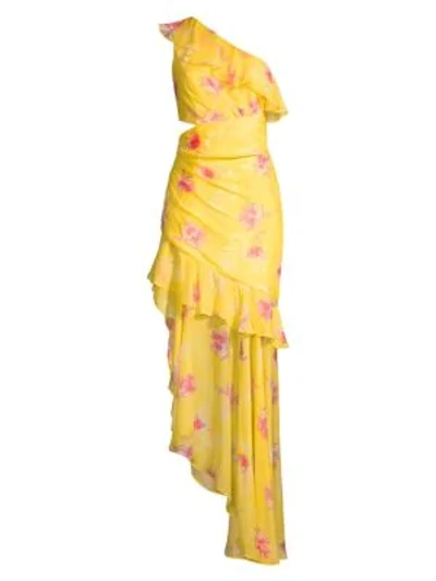 Amur Radiant Floral Silk Gown In Golden Yellow