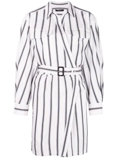 Derek Lam Asymmetric Striped Belted Shirtdress In Black White