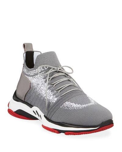 Karl Lagerfeld Men's Knit Low-top Sneakers In Gray/white