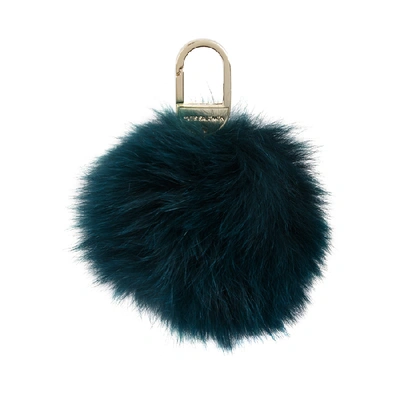 Yves Salomon Teal Fur Pompom Keyring