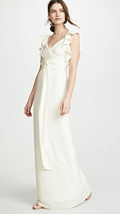 Halston Heritage Flutter Cold Shoulder Gown In Chalk ModeSens
