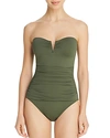 Tommy Bahama Pearl V-wire Bandeau One Piece Swimsuit In Dark Tea Leaf