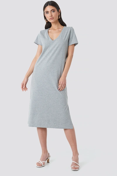 Na-kd V-neck Jersey Dress - Grey In Grey Melange