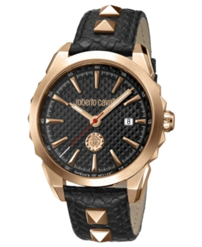 Roberto Cavalli By Franck Muller Men's Swiss Quartz Black Calfskin Leather Strap Watch, 42mm