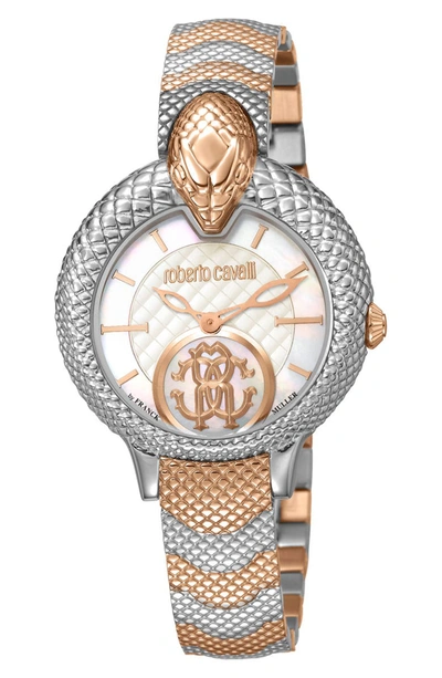 Roberto Cavalli By Franck Muller Women's Swiss Quartz Mother Of Pearl Dial Two-tone Rose Gold Stainless Steel Bracel In Rose Gold/ Silver