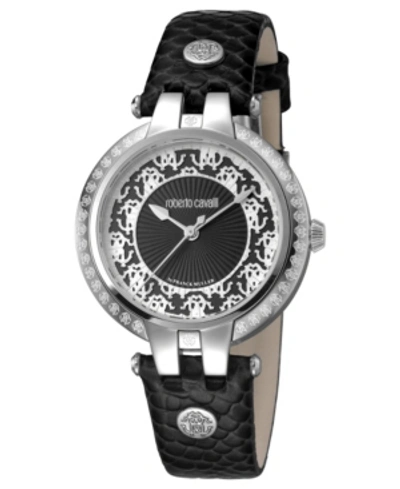 Roberto Cavalli By Franck Muller Women's Swiss Quartz Black Calfskin Leather Strap Black Dial Watch, 34mm