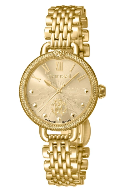 Roberto Cavalli By Franck Muller Women's Swiss Quartz Gold-tone Stainless Steel Bracelet Watch, 30mm In Gold/ Champagne/ Gold