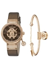 Roberto Cavalli By Franck Muller Women's Swiss Quartz Brown Calfskin Leather Strap Watch & Bracelet Gift Set, 34mm