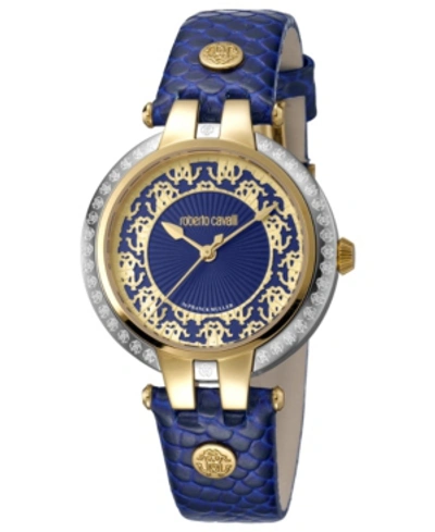 Roberto Cavalli By Franck Muller Women's Swiss Quartz Navy Calfskin Leather Strap Watch, 34mm In Blue