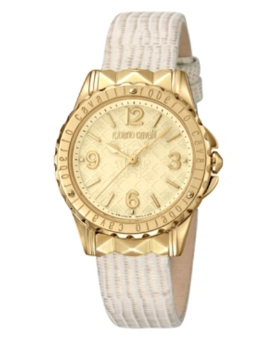 Roberto Cavalli By Franck Muller Women's Swiss Quartz Beige Leather Strap Watch, 34mm In Beige / Champagne / Gold Tone