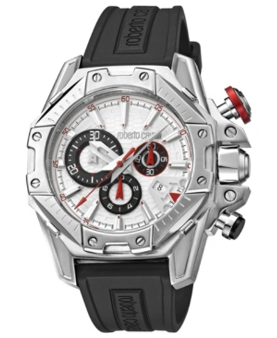 Roberto Cavalli By Franck Muller Men's Swiss Chronograph White Dial Black Rubber Strap Watch, 44mm