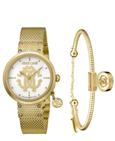 Roberto Cavalli By Franck Muller Women's Swiss Quartz Gold-tone Stainless Steel Watch & Bracelet Gift Set, 34mm