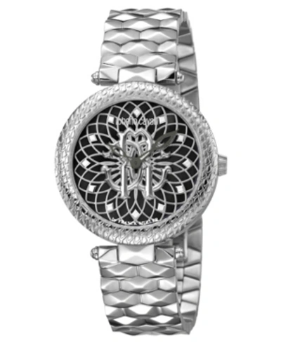 Roberto Cavalli By Franck Muller Women's Swiss Quartz Silver Stainless Steel Bracelet Black Dial Watch, 34mm